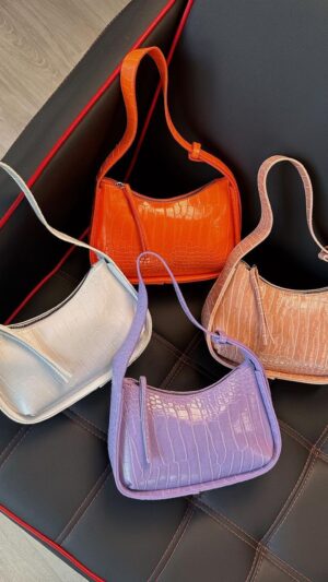 Bejaia Crocodile Leather Patterned Baguette Bag