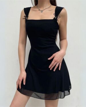 Black Tulle Lace Strap Dress