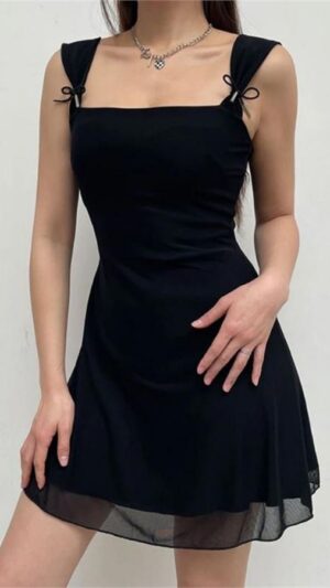 4195286256.jpg Black Tulle Lace Strap Dress