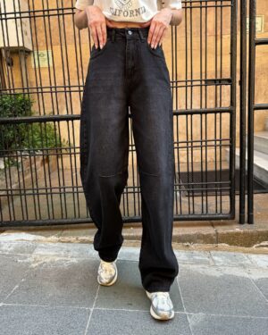 Fumed Black Baggy Belted Jeans