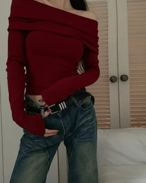 Off-Shoulder Burgundy  Blouse