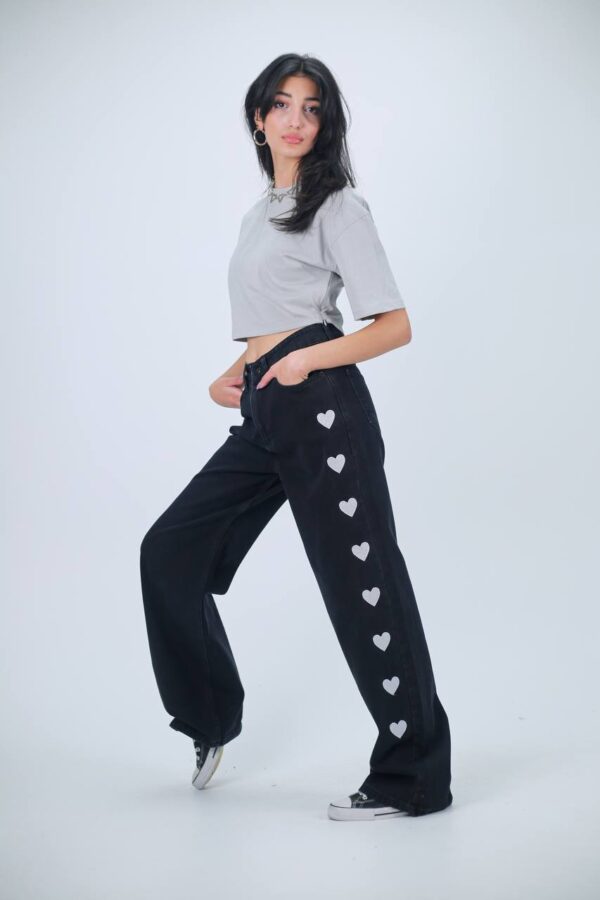 Black Embroidery Heart Extra Baggy Jeans
