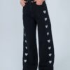 Black Embroidery Heart Extra Baggy Jeans