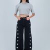 Black Embroidery Heart Extra Baggy Jeans