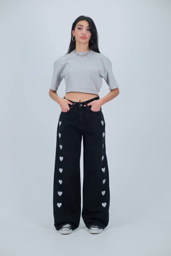 Black Embroidery Heart Extra Baggy Jeans