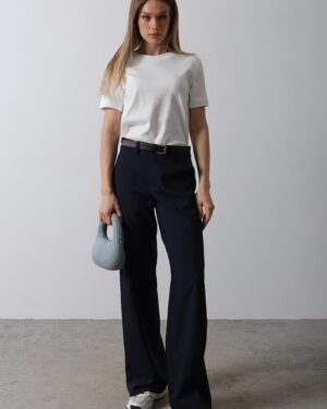 Navy Blue Belted Palazzo Pants