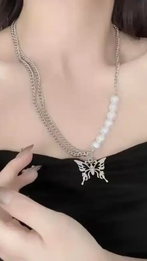 Butterfly White Pearl Necklace