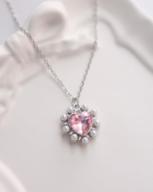 Pink Heart Pearl Detail Necklace