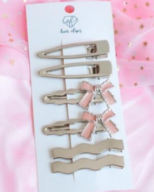 Pink Bow 3 Hair Clips Set
