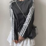 Fumed Lace Ribbon Long Sleeve Top