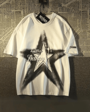 White Y2K Star Oversized Unisex Tshirt