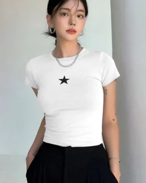 White Mini Star Crop Top