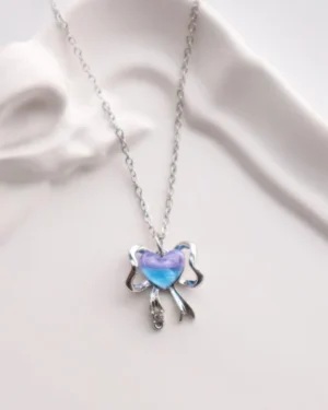 Purple Blue Bow Heart Necklace