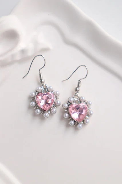 Pink Pearled Heart Earrings
