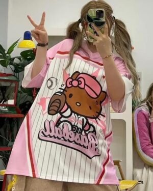 Pink Baseball Hello Kitty Oversized  Unisex Jersey
