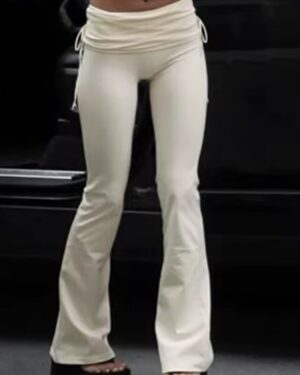 Cream Low Waist Flare Leggings