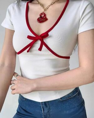 Red Bow Coquette Top