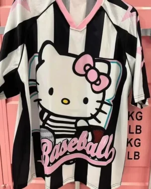 Black and White Striped Hellokitty Oversized Unisex Jersey