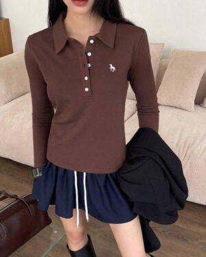 Brown Unicorn Polo Long Sleeve Shirt