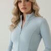 Sky Blue Basic Slim Fit Zippered Blouse