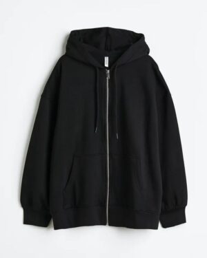Black Unisex Oversized Zip Up Hoodie - With Laces
