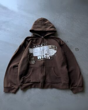 Brown 3D Printed Unisex Oversized Zip Up Hoodie