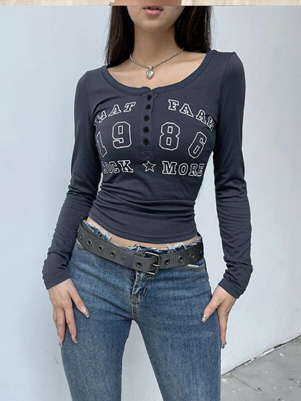 1986 Buttoned Navy Blue Long Sleeve Top