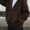 Brown Unisex Oversized Zip Up Hoodie