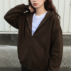 Brown Unisex Oversized Zip Up Hoodie