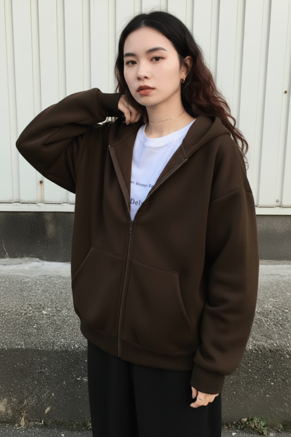 Brown Unisex Oversized Zip Up Hoodie