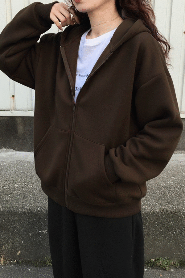 Brown Unisex Oversized Zip Up Hoodie