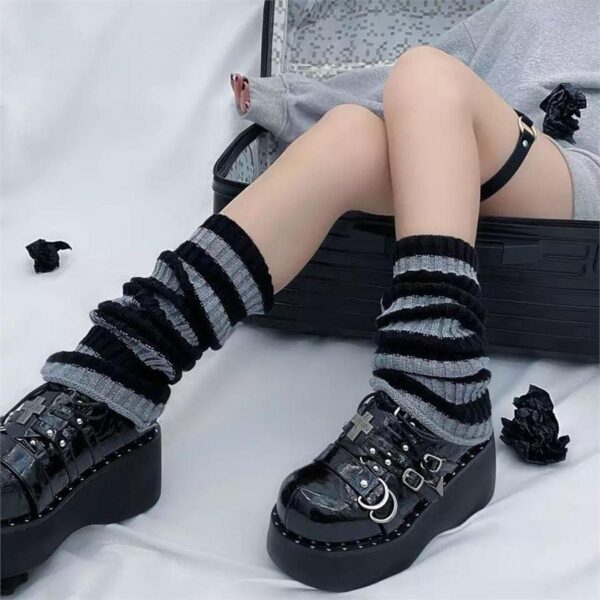 Striped Leg Warmers - Black & Gray
