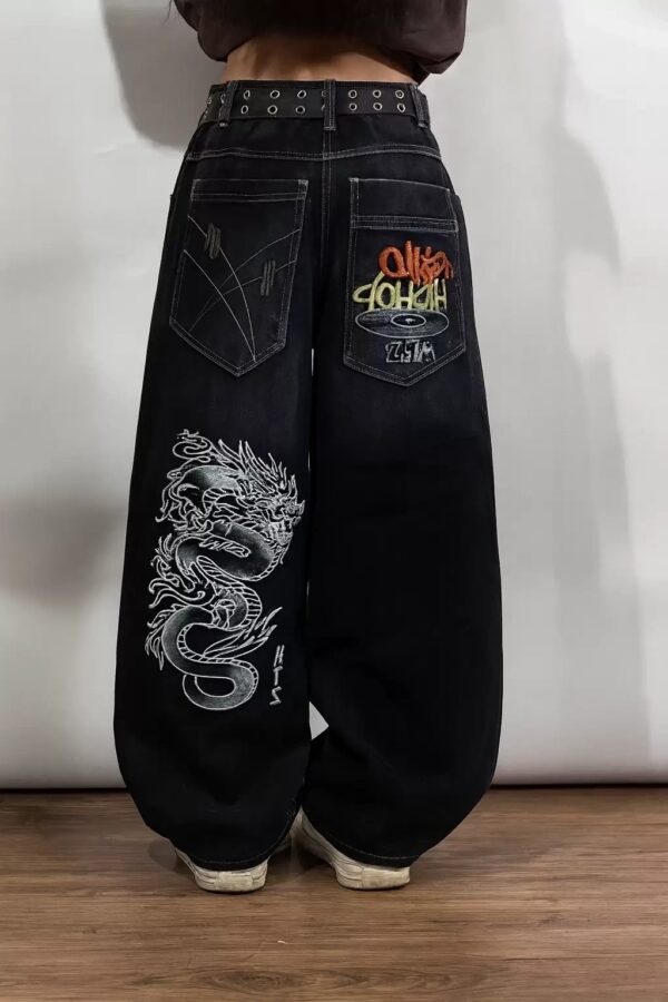 Retro Dragon Emroidered Unisex Baggy Jeans