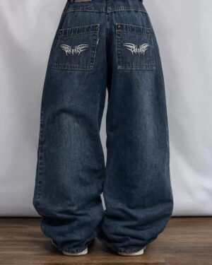 Retro Wing Emroidered Unisex Baggy Jeans