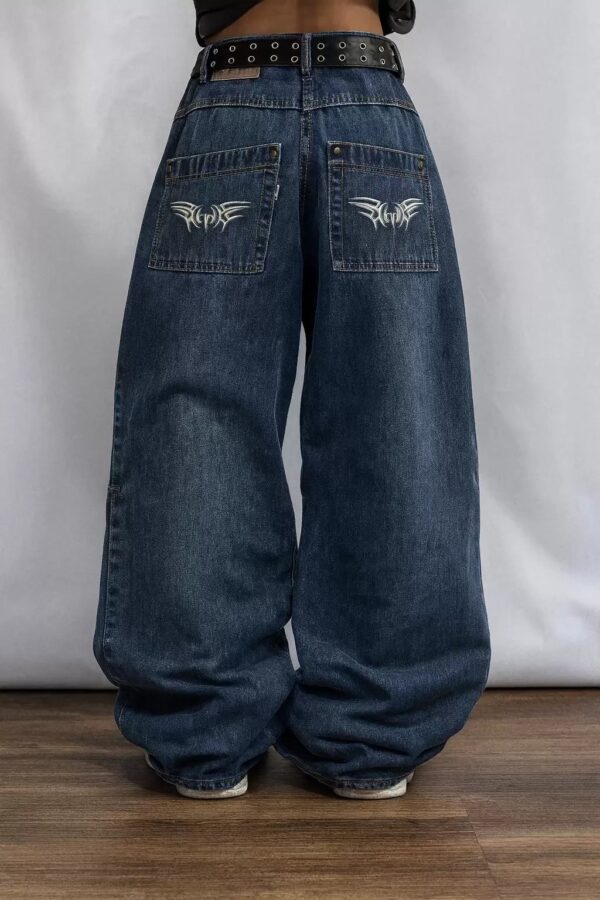 Retro Wing Emroidered Unisex Baggy Jeans