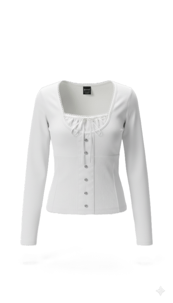 White Lace Ribboned Long Sleeve Top