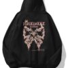 Flowered Bow Black Extra Oversized Hoodie