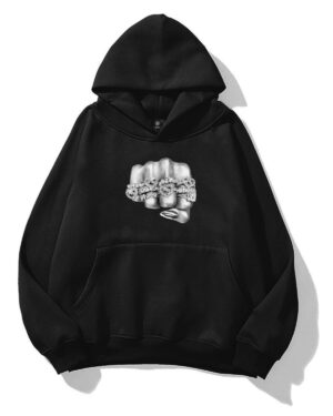 Diamond Fist Black Extra Oversized Hoodie