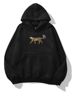 Leopard Bow Black Extra Oversized Hoodie