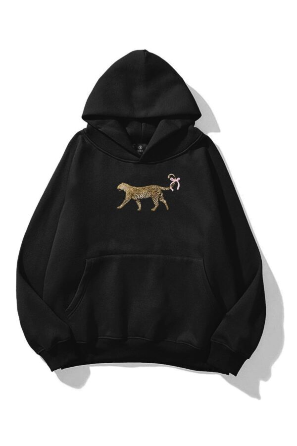 Leopard Bow Black Extra Oversized Hoodie