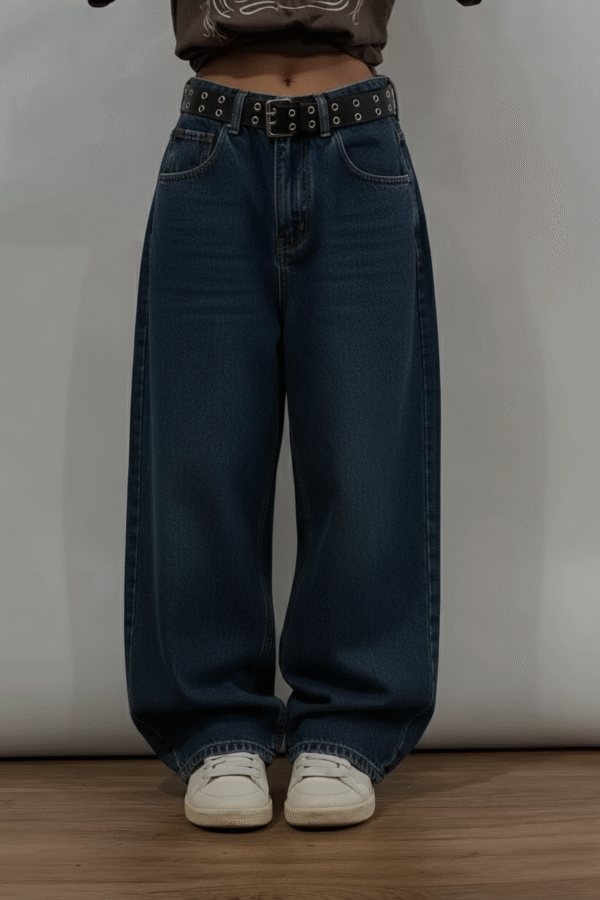 Dark Blue Retro Dragon Emroidered Unisex Baggy Jeans