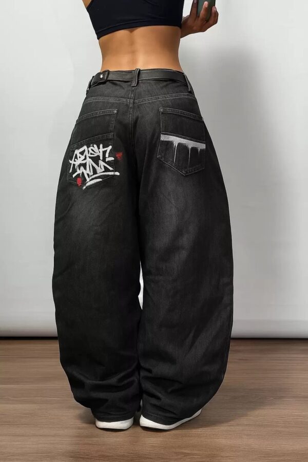 Black Graffiti Wash Unisex Baggy Jeans
