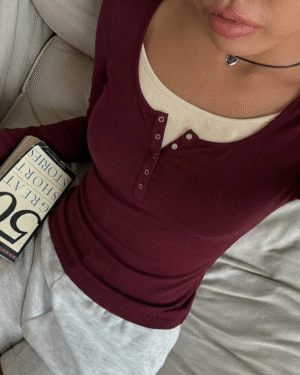Burgundy Henley Top