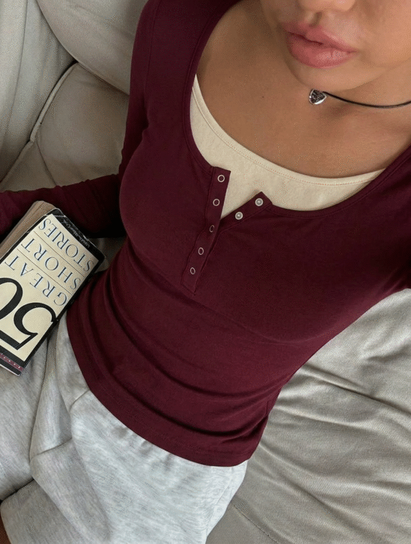 Burgundy Henley Top