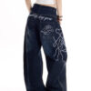 Dark Blue Chained Rose Baggy Pants
