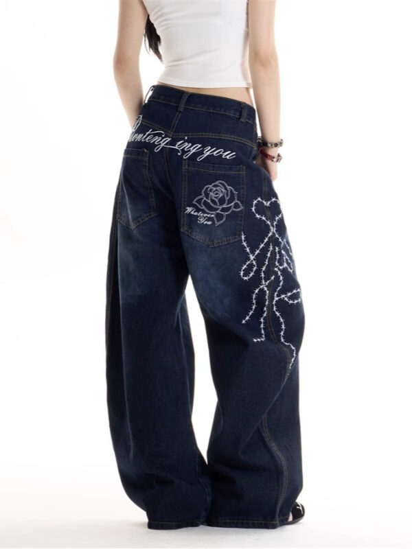 Dark Blue Chained Rose Baggy Pants