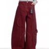 Burgundy Curved-Seam Barrel Cargo Baggy Pants