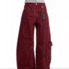 Burgundy Curved-Seam Barrel Cargo Baggy Pants