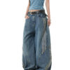 Blue Asymetric Striped Baggy Pants