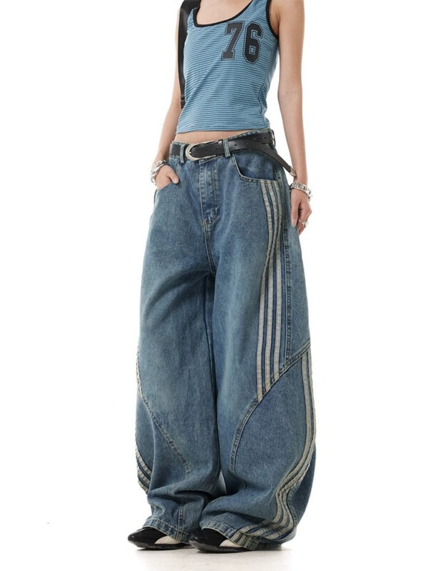 Blue Asymetric Striped Baggy Pants